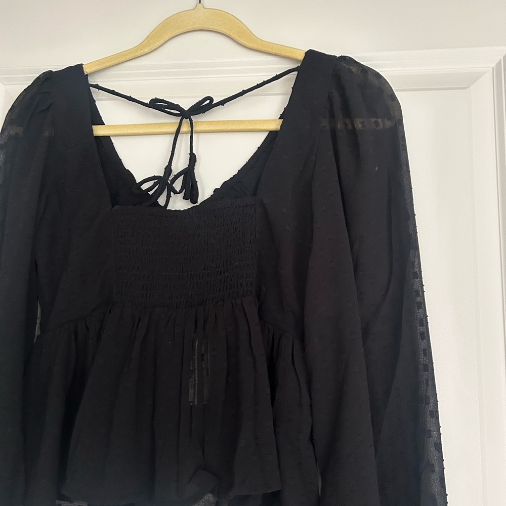 By Anthropologie Peplum Blouse Black V-Neck Top - Picture 7 of 8